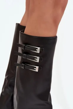 Boto Kozaki Ocieplane|Kozaki Na Słupku*Kozaki Damskie Na Słupku Wywinięta Cholewka Paski Z Klamrami Czarne Nirisa Czarny