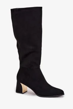 Damskie Boto Kozaki Damskie Na Słupku Ze Złotym Elementem Czarne Nivarae