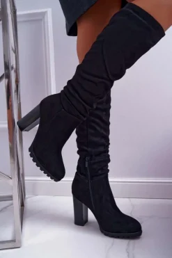 Boto Kozaki Na Obcasie|Kozaki Zamszowe*Kozaki Damskie Na Słupku Zamszowe Czarne Marion