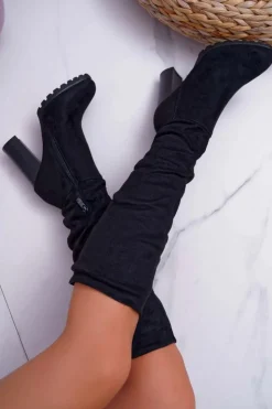 Boto Kozaki Na Obcasie|Kozaki Zamszowe*Kozaki Damskie Na Słupku Zamszowe Czarne Marion