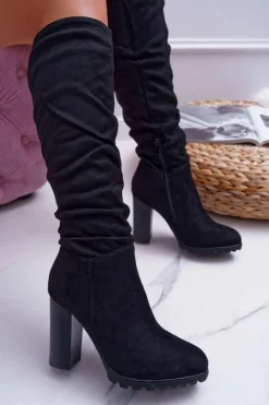 Boto Kozaki Na Obcasie|Kozaki Zamszowe*Kozaki Damskie Na Słupku Zamszowe Czarne Marion