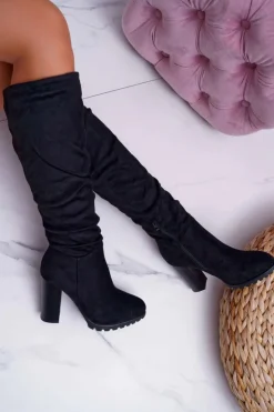 Boto Kozaki Na Obcasie|Kozaki Zamszowe*Kozaki Damskie Na Słupku Zamszowe Czarne Marion