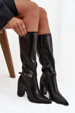Boto Kozaki Na Słupku|Kozaki Przed Kolano*Kozaki Damskie Na Słupku Z Klamrą Ocieplane Czarne Cirella