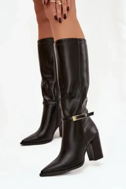 Boto Kozaki Na Słupku|Kozaki Przed Kolano*Kozaki Damskie Na Słupku Z Klamrą Ocieplane Czarne Cirella