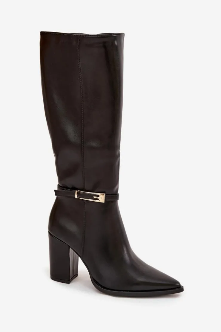 Boto Kozaki Na Słupku|Kozaki Przed Kolano*Kozaki Damskie Na Słupku Z Klamrą Ocieplane Czarne Cirella