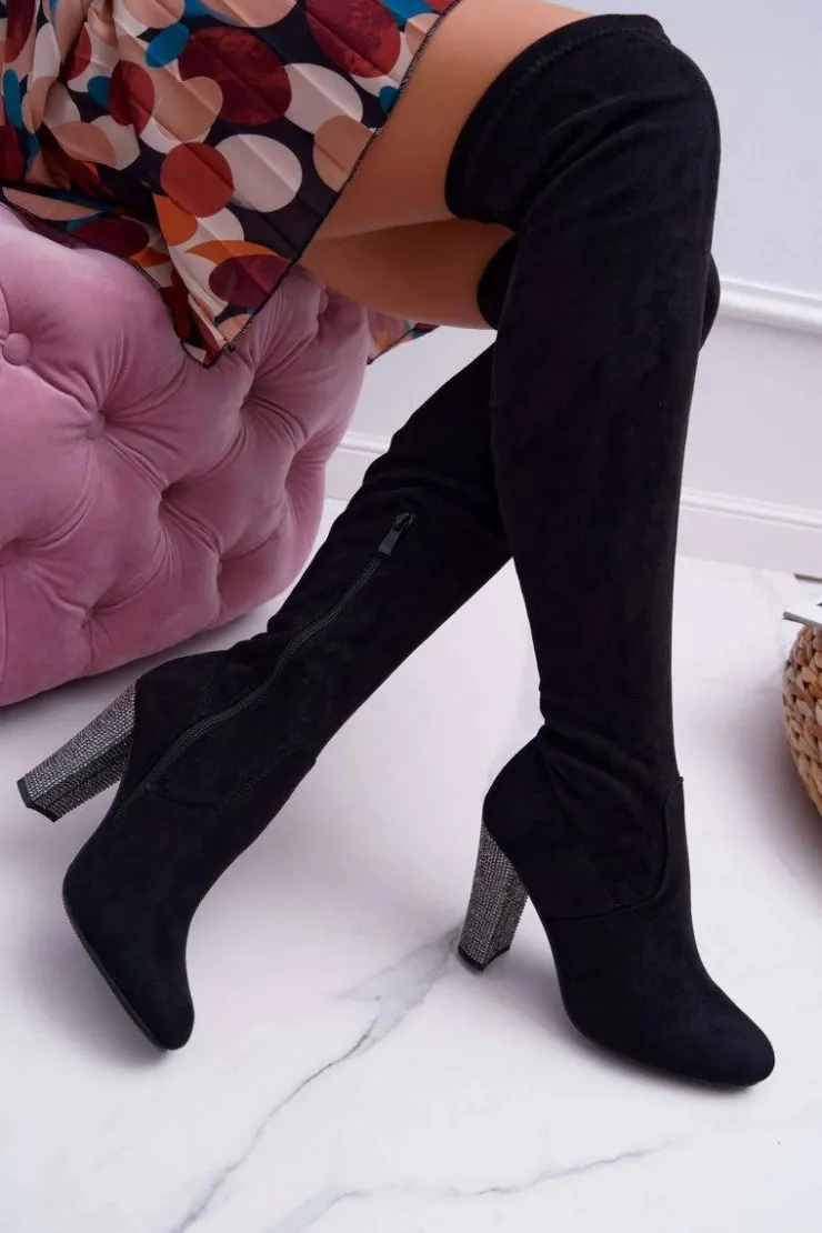 Boto Kozaki Na Obcasie|Kozaki Zamszowe*Kozaki Damskie Na Słupku Zamszowe Czarne Rabios