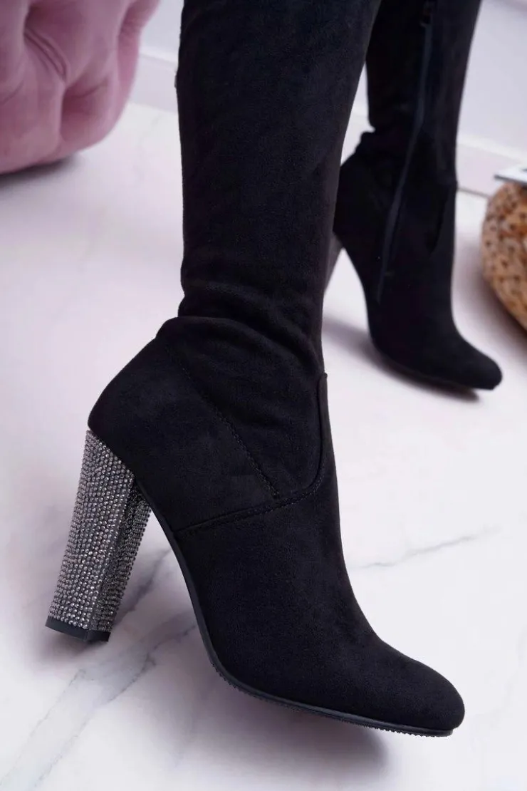 Boto Kozaki Na Obcasie|Kozaki Zamszowe*Kozaki Damskie Na Słupku Zamszowe Czarne Rabios