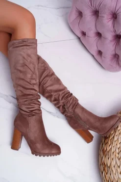 Sale Boto Kozaki Damskie Na Słupku Zamszowe Khaki Marion