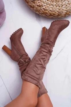 Sale Boto Kozaki Damskie Na Słupku Zamszowe Khaki Marion