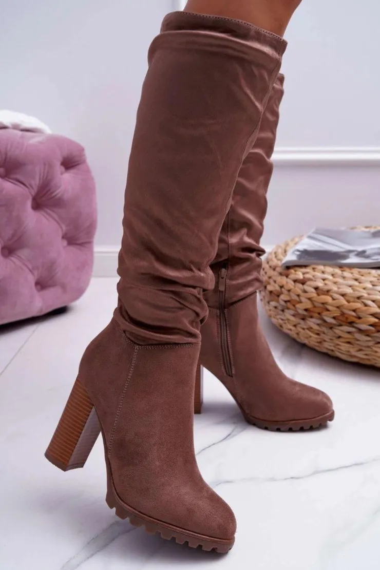 Sale Boto Kozaki Damskie Na Słupku Zamszowe Khaki Marion