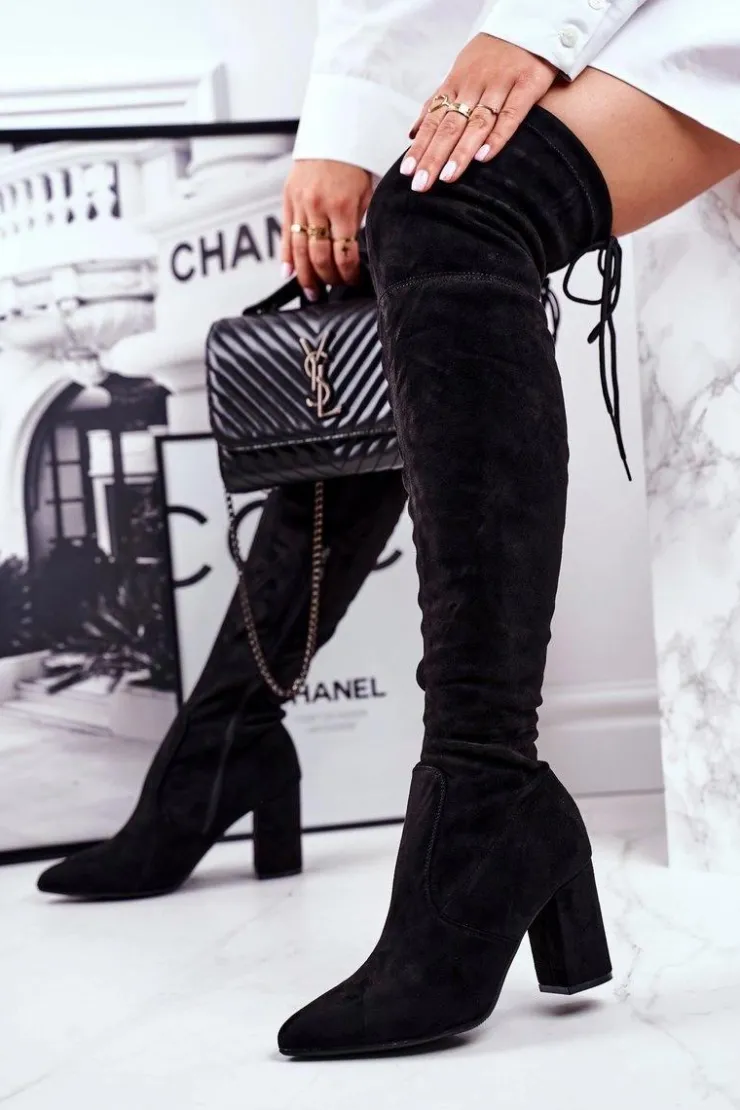 Sale Damskie buty S.Barski Kozaki Damskie Na Słupku Zamszowe Czarne Milwa