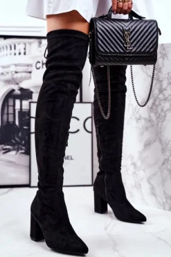 Sale Damskie buty S.Barski Kozaki Damskie Na Słupku Zamszowe Czarne Milwa