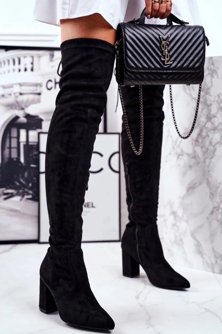 Sale Damskie buty S.Barski Kozaki Damskie Na Słupku Zamszowe Czarne Milwa