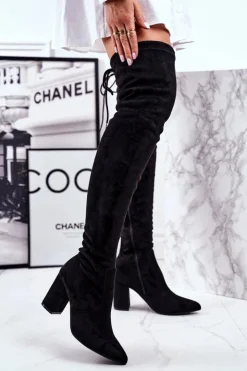 Sale Damskie buty S.Barski Kozaki Damskie Na Słupku Zamszowe Czarne Milwa