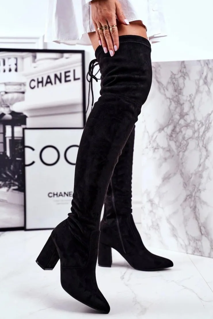 Sale Damskie buty S.Barski Kozaki Damskie Na Słupku Zamszowe Czarne Milwa