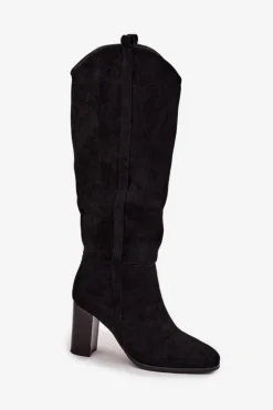 Damskie Boto Kozaki Damskie Na Słupku Z Eko Zamszu Czarne Prisca