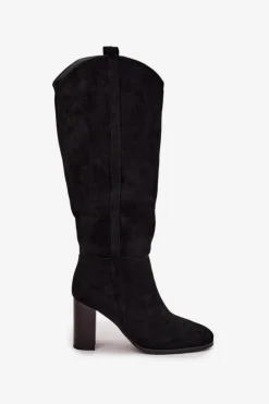 Damskie Boto Kozaki Damskie Na Słupku Z Eko Zamszu Czarne Prisca