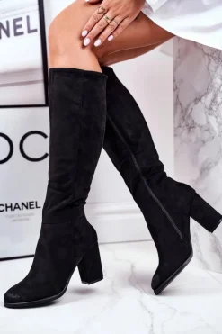 Damskie buty S.Barski Kozaki Na Obcasie|Kozaki Zamszowe*Kozaki Damskie Na Słupku Zamszowe Czarne Many Times