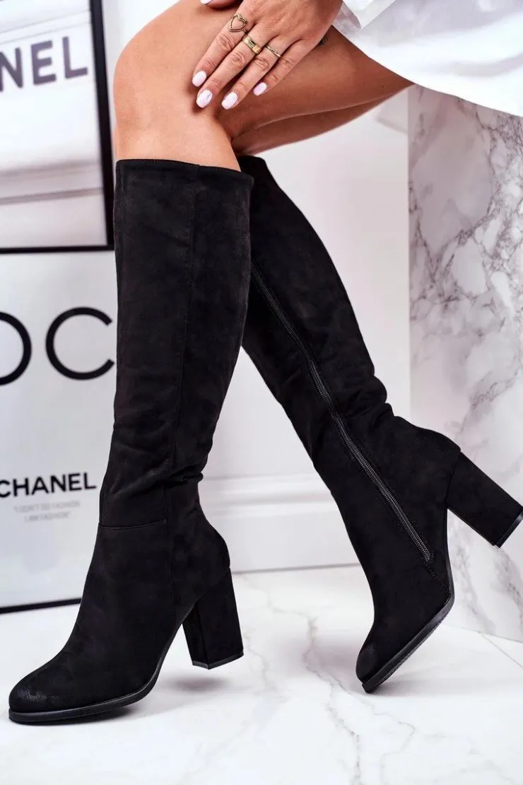 Damskie buty S.Barski Kozaki Na Obcasie|Kozaki Zamszowe*Kozaki Damskie Na Słupku Zamszowe Czarne Many Times