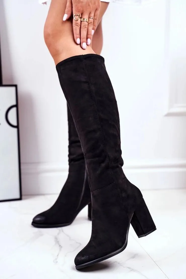 Damskie buty S.Barski Kozaki Na Obcasie|Kozaki Zamszowe*Kozaki Damskie Na Słupku Zamszowe Czarne Many Times