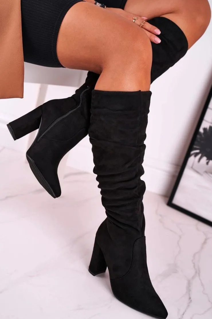 Damskie Boto Kozaki Damskie Na Słupku Zamszowe Czarne Cromes