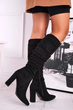 Damskie Boto Kozaki Damskie Na Słupku Zamszowe Czarne Cromes