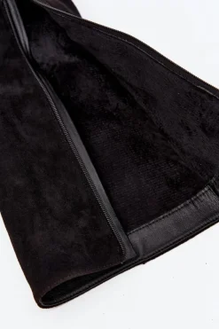 Damskie Boto Kozaki Damskie Na Słupku Ze Złotą Klamrą Ocieplane Czarne Seraphine