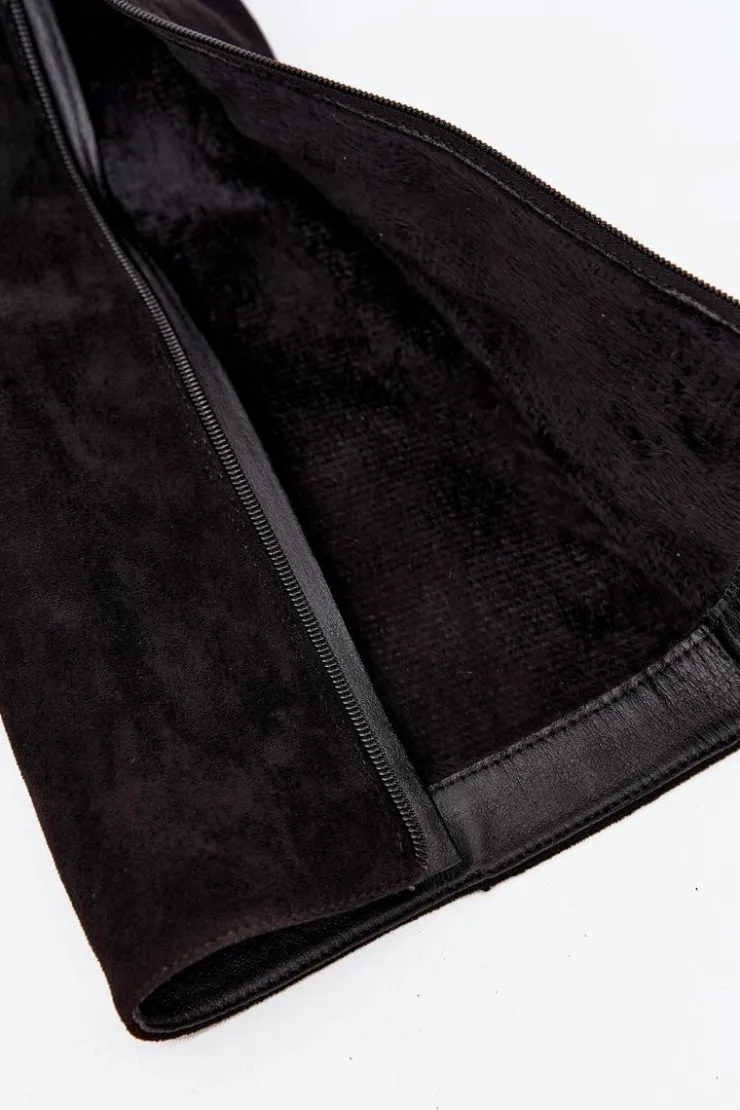 Damskie Boto Kozaki Damskie Na Słupku Ze Złotą Klamrą Ocieplane Czarne Seraphine