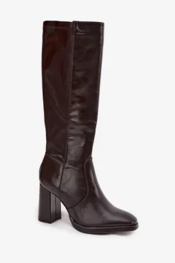 Damskie Boto Kozaki Damskie Na Słupku Z Eko Skóry Ocieplane Bordowe Lyvella