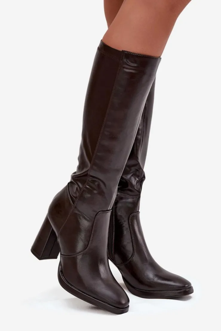 Damskie Boto Kozaki Damskie Na Słupku Z Eko Skóry Ocieplane Bordowe Lyvella