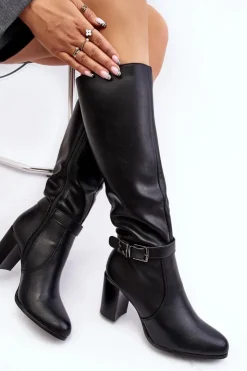 Damskie Buty Sergio Leone Kozaki Damskie Na Słupku Z Klamrą Ocieplane Czarne Sendilia