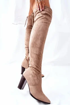 Buty damskie Vinceza Kozaki Wiosenne|Kozaki Za Kolano*Kozaki Damskie Na Słupku Zamszowe Beżowe Monleek