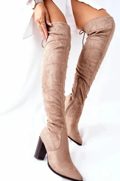 Buty damskie Vinceza Kozaki Wiosenne|Kozaki Za Kolano*Kozaki Damskie Na Słupku Zamszowe Beżowe Monleek