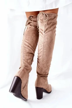 Buty damskie Vinceza Kozaki Wiosenne|Kozaki Za Kolano*Kozaki Damskie Na Słupku Zamszowe Beżowe Monleek