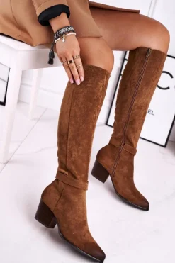 Buty damskie Vinceza Kozaki Wiosenne|Kozaki Na Obcasie*Kozaki Damskie Na Słupku Zamszowe Brązowe Nevermind