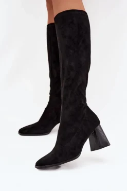 Damskie Boto Kozaki Damskie Na Słupku Z Przeszyciami Czarne Celandine