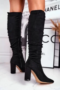 Boto Kozaki Na Obcasie|Kozaki Zamszowe*Kozaki Damskie Na Słupku Zamszowe Czarne Pomestro