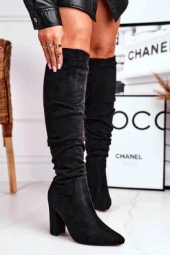 Boto Kozaki Na Obcasie|Kozaki Zamszowe*Kozaki Damskie Na Słupku Zamszowe Czarne Pomestro
