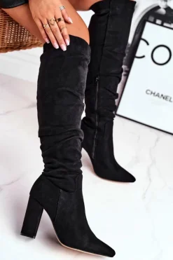 Boto Kozaki Na Obcasie|Kozaki Zamszowe*Kozaki Damskie Na Słupku Zamszowe Czarne Pomestro