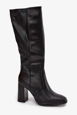 Hot Boto Kozaki Damskie Na Słupku Z Eko Skóry Ocieplane Czarne Lyvella Czarny