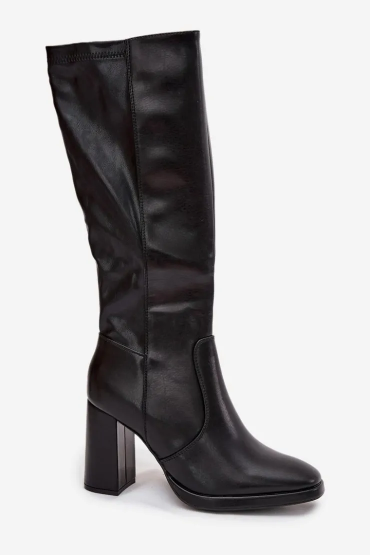 Hot Boto Kozaki Damskie Na Słupku Z Eko Skóry Ocieplane Czarne Lyvella Czarny