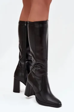 Hot Boto Kozaki Damskie Na Słupku Z Eko Skóry Ocieplane Czarne Lyvella Czarny