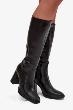 Hot Boto Kozaki Damskie Na Słupku Z Eko Skóry Ocieplane Czarne Lyvella Czarny