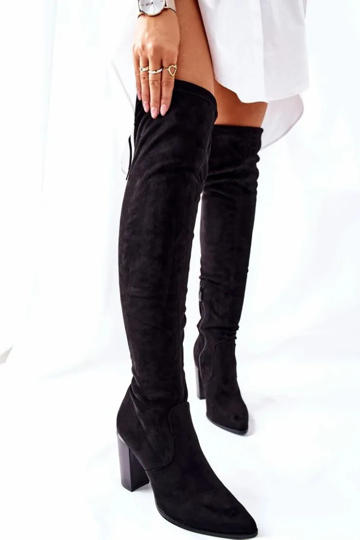 Damskie Buty damskie Vinceza Kozaki Damskie Na Słupku Zamszowe Czarne Monleek