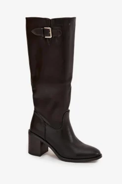 Damskie Boto Kozaki Damskie Na Słupku Z Klamrą Czarne Brenira