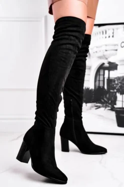 Outlet Buty damskie Vinceza Kozaki Damskie Na Słupku Zamszowe Czarne Victoria