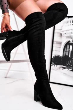 Outlet Buty damskie Vinceza Kozaki Damskie Na Słupku Zamszowe Czarne Victoria