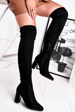 Outlet Buty damskie Vinceza Kozaki Damskie Na Słupku Zamszowe Czarne Victoria