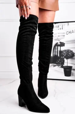 Outlet Buty damskie Vinceza Kozaki Damskie Na Słupku Zamszowe Czarne Victoria