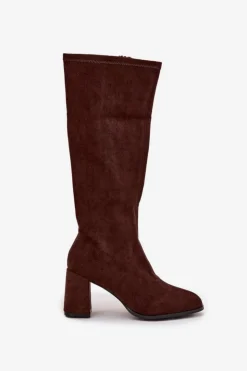 Boto Kozaki Ocieplane|Kozaki Na Słupku*Kozaki Damskie Na Słupku Z Eko Zamszu Czekoladowe Yelisse